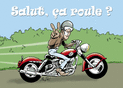 Bonjour dynamique avec un motard joyeux
